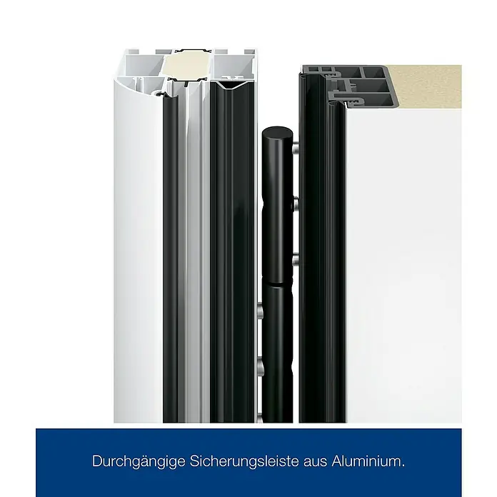 Hörmann EcoStar Haustür THP 610S A3 - 110 x 210 cm, DIN Anschlag: Links, Anthrazitgrau - Türprofil-Querschnitt mit schwarzer, durchgängiger Aluminium-Sicherungsleiste und integriertem Scharnier.