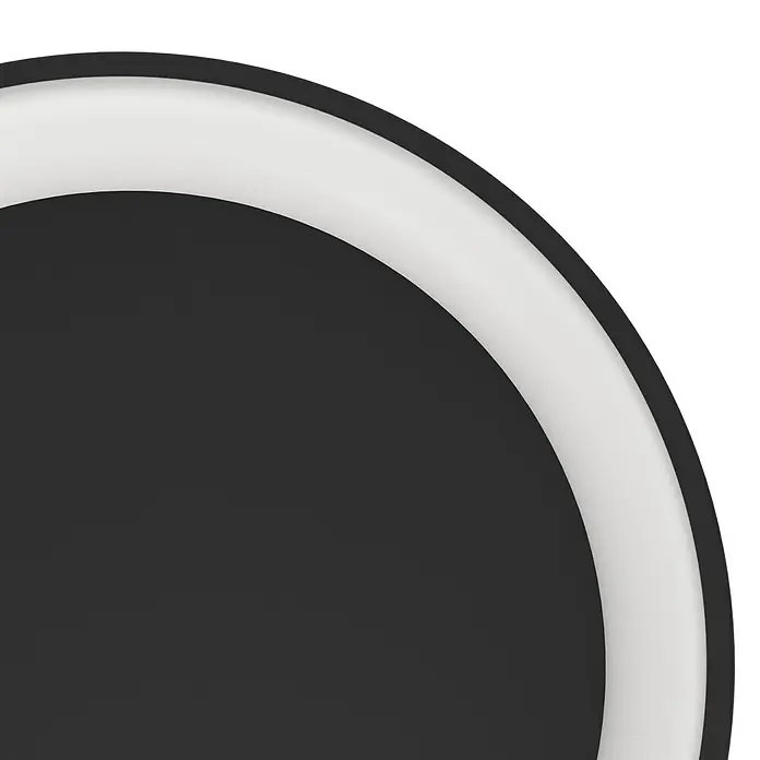 Eglo LED-Deckenleuchte Loretello - 12 W, Schwarz, Warmweiß, Durchmesser: 35 cm - Nahaufnahme einer runden Deckenleuchte mit weißem Lichtband und schwarzem Rahmen.