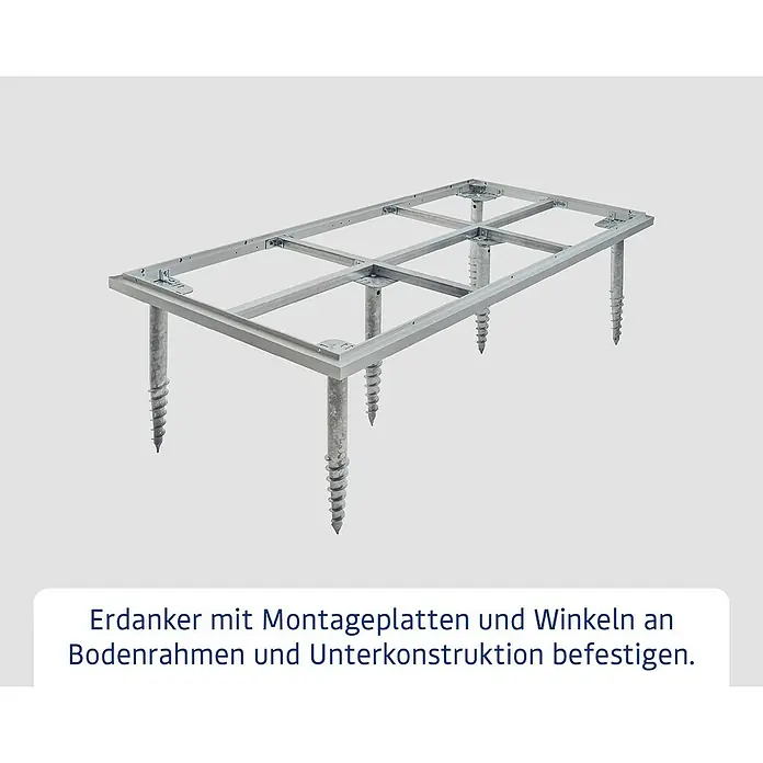 EcoStar Schraubfundament Typ 1 - Passend für: EcoStar Gerätehaus Euroline Trend - Erdanker-Fundament aus verzinktem Stahlrahmen mit Montageplatten und Winkeln.