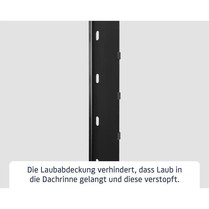 EcoStar Laubabdeckung Typ 1/2 - Passend für: EcoStar Gerätehaus Euroline Trend, Grün - Schwarzes, gelochtes Metallprofil einer Laubabdeckung, um Dachrinnen vor Verstopfung zu schützen.