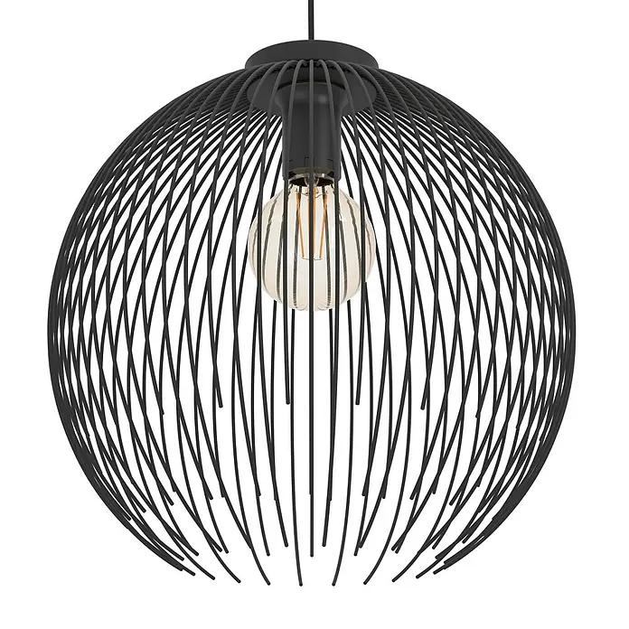 Eglo Venezuela Pendelleuchte rund - 40 W, Ø x H: 40 x 110 cm, Schwarz, Schwarz, E27 - Schwarze kugelförmige Drahtrahmen-Pendelleuchte mit sichtbarer Edison-LED-Glühbirne.