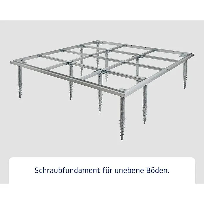 EcoStar Schraubfundament Typ 2 - Passend für: EcoStar Gerätehaus Euroline Trend - Verzinkter Metall-Schraubfundamentrahmen mit Erdankern für unebene Böden.