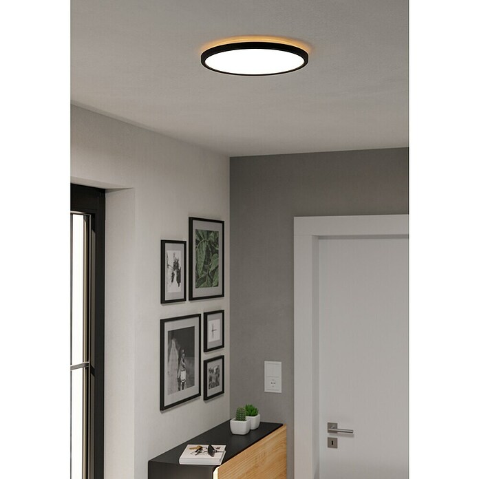 Eglo LED stropna svjetiljka  (13,9 W, Ø x V: 30 x 3 cm, Crna, Topla bijela) | BAUHAUS