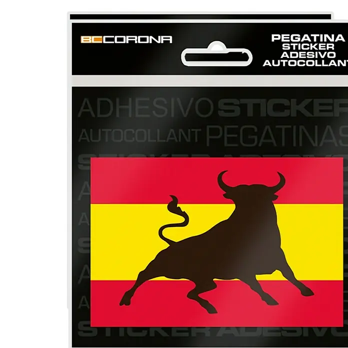 Etiqueta adhesiva Toro España - Bandera - Adhesivo con la bandera española y la silueta de un toro negro, ideal para el coche, el portátil o como elemento decorativo.