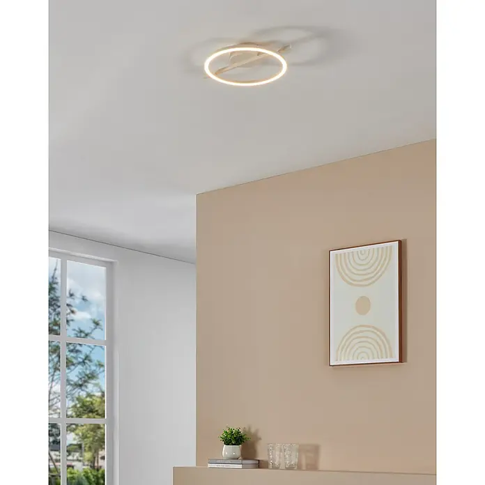 Eglo LED-Deckenleuchte Amandolo - 17 W, L x B x H: 40 x 30 x 6,5 cm, Weiß, Neutralweiß - Eine moderne, runde LED-Deckenleuchte in Weiß, die einen Raum mit warmem Licht erhellt.