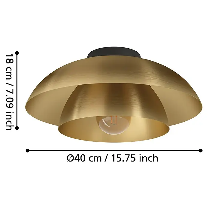 Eglo LED-Deckenleuchte Cenciara - 40 W, Gold, Durchmesser: 40 cm - Moderne Deckenleuchte aus Messing, mehrschichtiger Schirm, sichtbare Glühbirne. H 18cm, Ø 40cm.