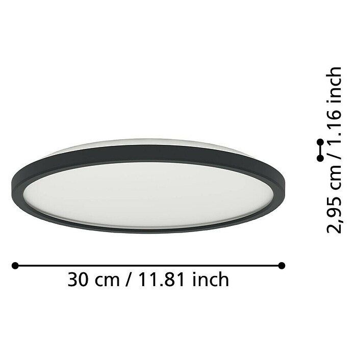 Eglo LED stropna svjetiljka  (13,9 W, Ø x V: 30 x 3 cm, Crna, Topla bijela) | BAUHAUS