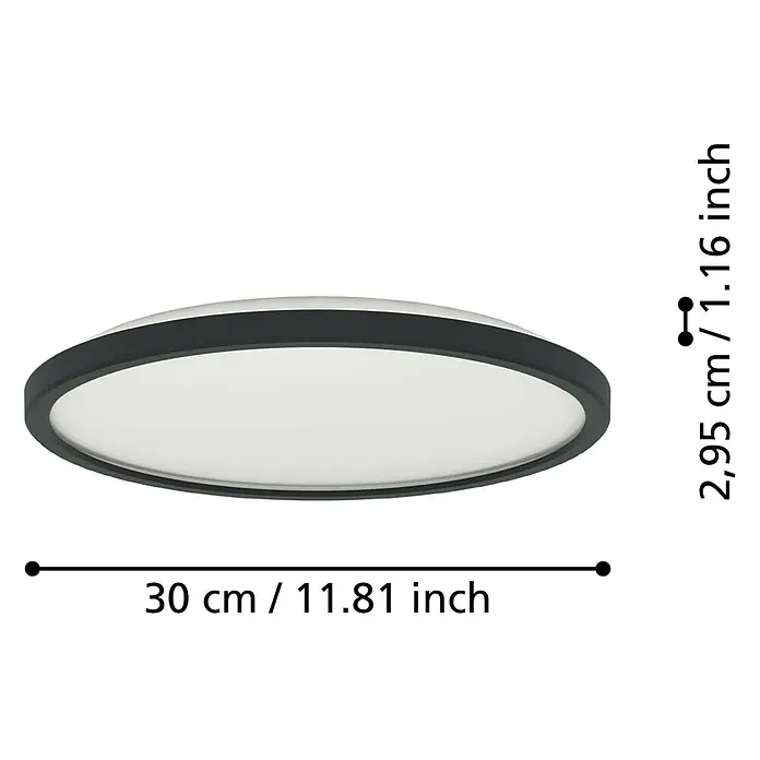 Eglo LED-Deckenleuchte Rovito - 13,9 W, Ø x H: 30 x 3 cm, Schwarz, Warmweiß - Produktbild: Die runde LED-Deckenleuchte in Schwarz und Weiß ist modern und energieeffizient, perfekt für jeden Raum.