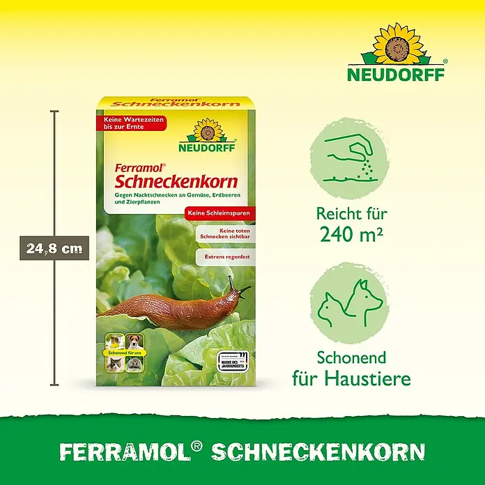 Neudorff Ferramol Schneckenkorn - 1,2 kg - Gelb-grüne Ferramol® Schneckenkorn-Packung für 240m², haustierfreundlich, effektiv gegen Nacktschnecken.