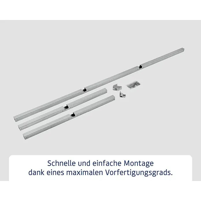 EcoStar Schraubfundament Typ 1 - Passend für: EcoStar Gerätehaus Euroline Trend - Silbergraue Metallprofile, Winkelverbinder und Schrauben für die schnelle und einfache Montage.