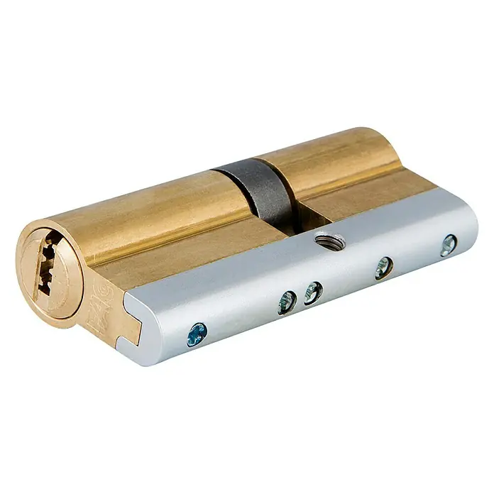 FAC Cilindro de perfil latón dorado - Longitud total interior: 30 mm, Longitud total exterior: 50 mm, Número de llaves: 5 ud. - Un cilindro de cerradura de puerta de oro y plata, ideal para la seguridad.