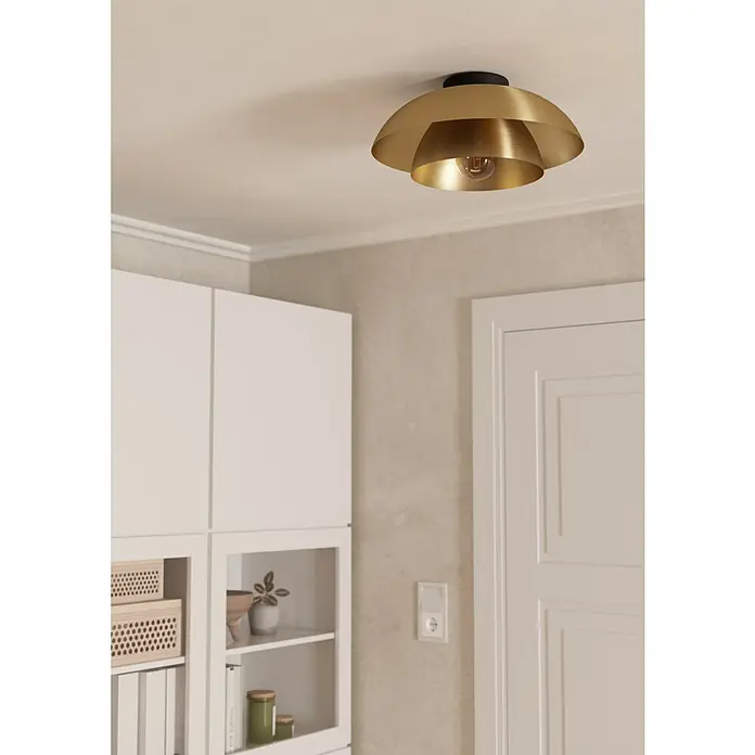 Eglo LED-Deckenleuchte Cenciara - 40 W, Gold, Durchmesser: 40 cm - Messingfarbene, geschichtete Deckenleuchte mit sichtbarer Glühbirne, an einer Zimmerdecke montiert.