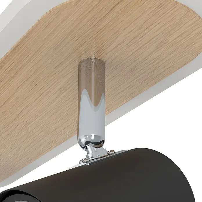 Eglo LED-Deckenstrahler Rimbocchi - 12 W, L x B x H: 34 x 10 x 15 cm, Schwarz, Holz, Warmweiß - Deckenstrahler mit hellem Holzsockel, Chromstiel und schwarzem zylindrischem Leuchtengehäuse.