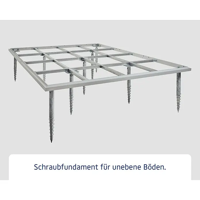 EcoStar Schraubfundament Typ 3 - Passend für: EcoStar Gerätehaus Euroline Trend - Rahmenfundament aus verzinktem Stahl mit Schraubpfählen für unebene Böden.
