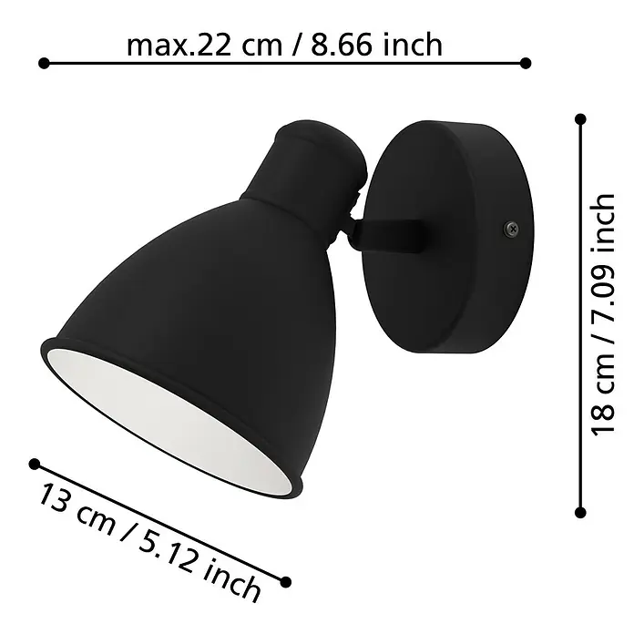 Eglo LED-Wandleuchte San Peri 1 - 3 W, Schwarz, Weiß, Warmweiß - Eine schwarze Wandleuchte mit den Maßen max. 22 cm Breite, 18 cm Höhe und 13 cm Tiefe.