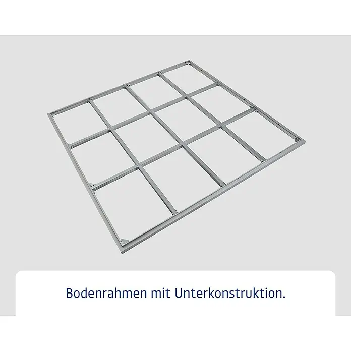 EcoStar Schraubfundament Typ 2 - Passend für: EcoStar Gerätehaus Euroline Trend - Silberner Metall-Bodenrahmen mit integrierter Unterkonstruktion für eine stabile Bodenfläche.