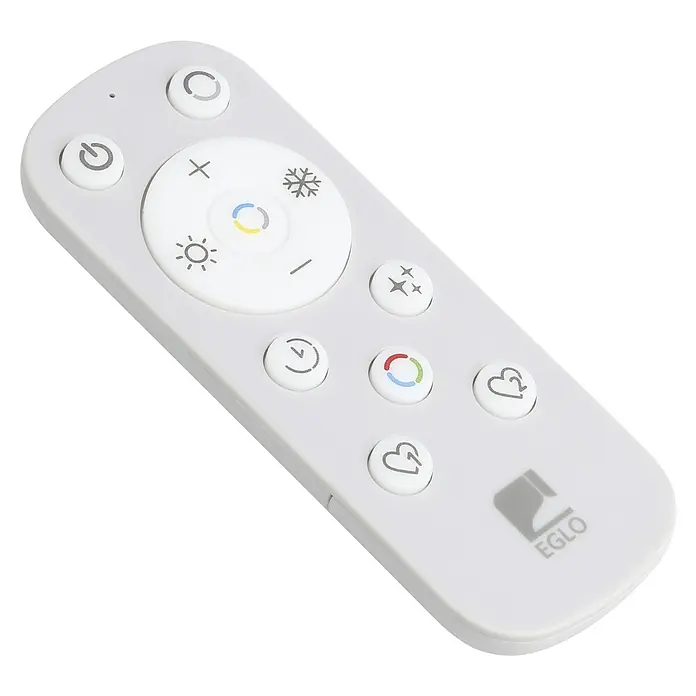Eglo LED-Deckenleuchte Amandolo - 17 W, L x B x H: 40 x 30 x 6,5 cm, Weiß, Neutralweiß - Hellgraue LED-Fernbedienung mit weißen Tasten für Leistung, Helligkeit, Farbe und Modi, mit EGLO-Logo.
