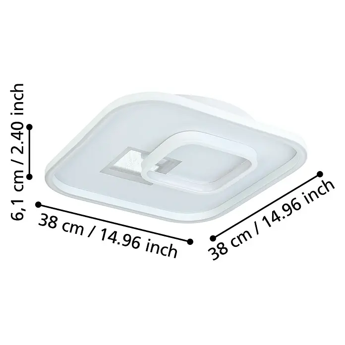 Eglo LED-Deckenleuchte Tiriolo - 16,2 W, L x B x H: 38 x 38 x 6 cm, Neutralweiß - Weiße quadratische LED-Deckenleuchte mit zwei Schichten, Maße 38x38x6,1 cm (14,96x14,96x2,40 Zoll).