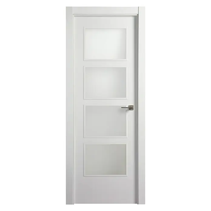 Solid Elements Puerta acristalada Essen - 72,5 x 203 cm, Izquierda, Blanco - Elegante puerta interior blanca con cuatro inserciones de vidrio cuadradas y una manija moderna. Perfecto para una casa luminosa y elegante.