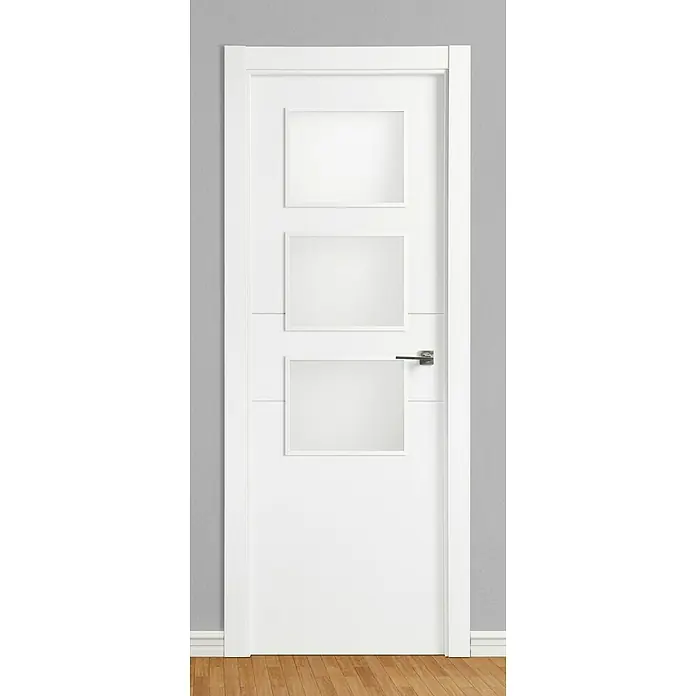 Solid Elements Puerta acristalada Múnich - 72,5 x 203 cm, Izquierda, Blanco - Elegante puerta blanca con tres paneles rectangulares vacíos, perfecta para interiores modernos. Manija metálica elegante.