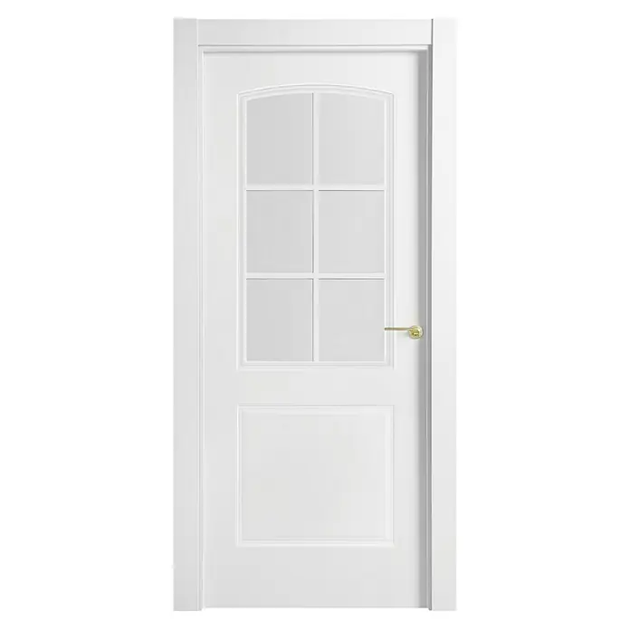 Solid Elements Puerta acristalada Bremen - 72,5 x 203 cm, Izquierda, Blanco - Puerta blanca con seis cristales y manija dorada. Diseño elegante para interiores modernos, ofrece luminosidad y estilo.