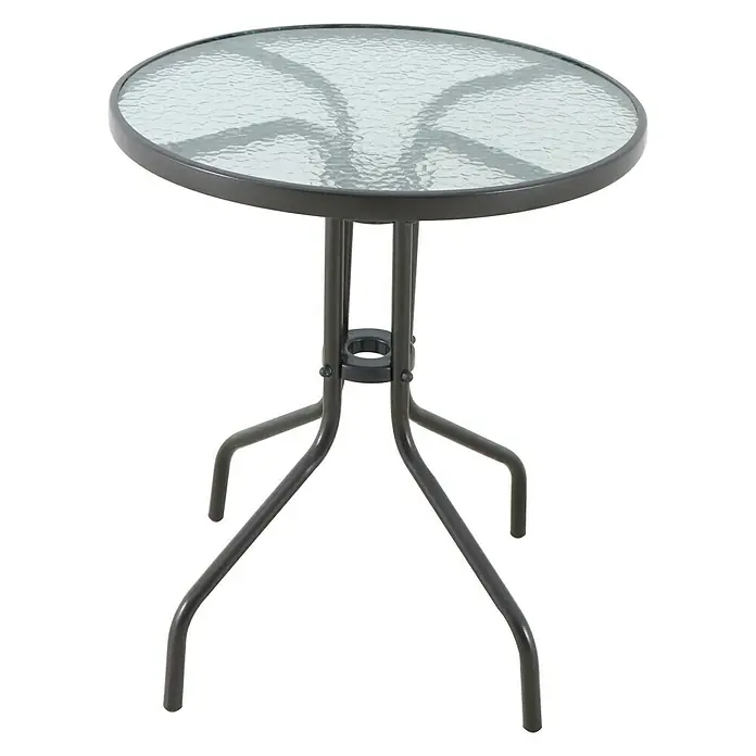 Sunfun Mesa de balcón Maike II - L x An x Al: 60 x 60 x 70 cm, Acero, Marrón - Elegante mesa redonda de jardín con tablero de vidrio y estructura metálica. Ideal para balcón o terraza.