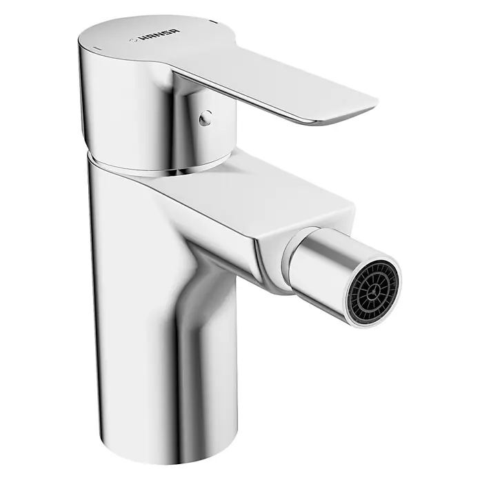 Hansa Ligna Bidetarmatur - Chrom, Glänzend - Nahaufnahme eines verchromten HANSA-Wasserhahns mit einem schlanken, modernen Design für Badezimmer oder Küche.