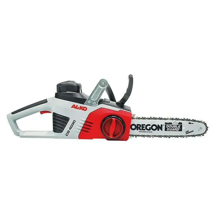AL-KO 36V Akku-Kettensäge CS 4030 - 36 V, Li-Ionen, Ohne Akku, Schwertlänge: 30 cm - Nahaufnahme einer AL-KO CS 4030 Kettensäge mit Oregon-Sägeblatt, ideal zum Schneiden von Holz im Garten oder Wald.