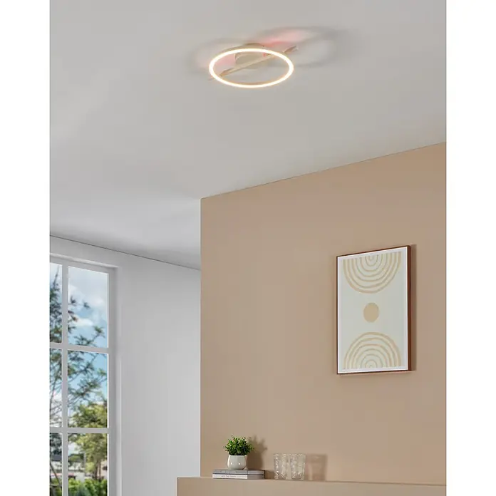 Eglo LED-Deckenleuchte Amandolo - 17 W, L x B x H: 40 x 30 x 6,5 cm, Weiß, Neutralweiß - Moderne Deckenleuchte mit cremefarbenem Rahmen und beleuchtetem LED-Ring.