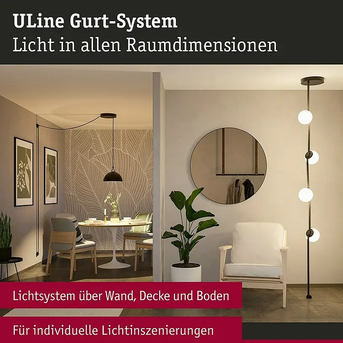 Paulmann ULine Gurtsystem - Länge: 10 m, Schwarz - Das Bild zeigt das ULine Gurt-System, eine vielseitige Beleuchtungslösung, die Licht in alle Raumdimensionen bringt und individuelle Lichtinszenierungen ermöglicht.