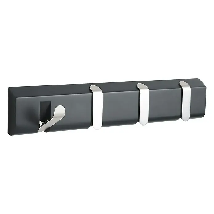 Umbra Garderobenleiste Taper - L x B x H: 44,4 x 17,1 x 6,9 cm, Material: Metall/Holz, Schwarz - Wandgarderobe mit vier Haken in Schwarz und Silber. Praktische und stilvolle Aufbewahrungslösung für Jacken und Accessoires im Flur oder Schlafzimmer.
