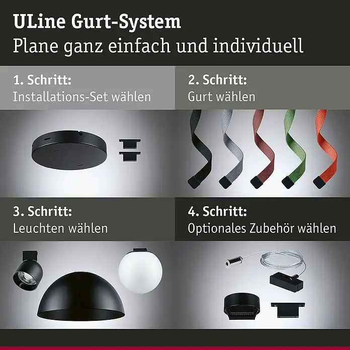 Paulmann ULine LED-Pendelleuchte rund Cone - 12 W, Ø x H: 35 x 9 cm, Warmweiß, Schwarz - ULine Gurt-System: Eine einfache und individuelle Lösung. Wählen Sie Installationsset, Gurt, Leuchten und optionales Zubehör.