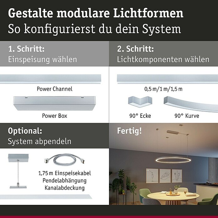 Paulmann Linion Stromeinspeisung Power Channel (100 x 4 x 4 cm, Chrom matt, Nicht Dimmbar) | BAUHAUS