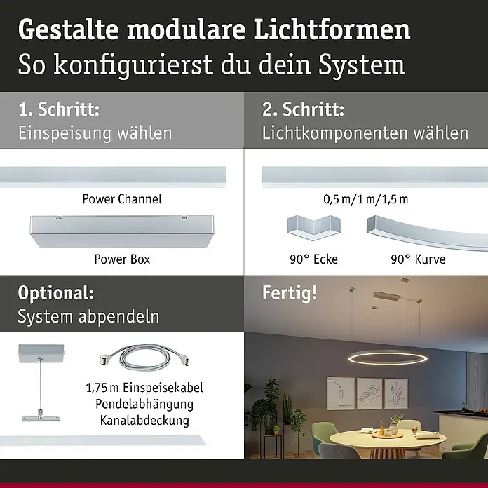Paulmann Linion Stromeinspeisung Power Channel - 100 x 4 x 4 cm, Chrom matt, Nicht Dimmbar - So konfigurierst du dein modulares Lichtsystem: Wähle Einspeisung, Lichtkomponenten und optionales Zubehör für dein individuelles Design.