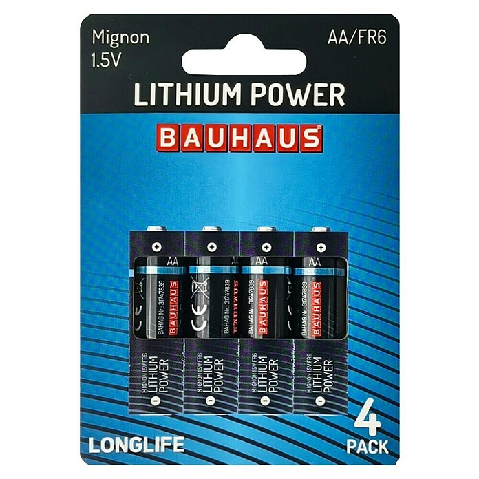 BAUHAUS Batterie Power FR6 (Mignon AA, Lithium-Eisensulfid, 1,5 V, 4 Stk.) | BAUHAUS