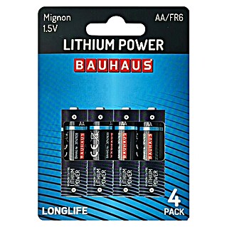 BAUHAUS Batterie Power FR6 (Mignon AA, Lithium-Eisensulfid, 1,5 V, 4 Stk.)