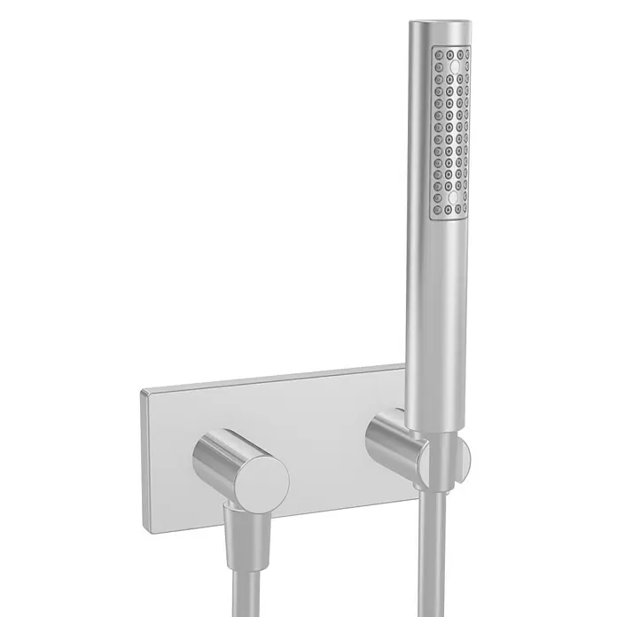 Hansa Matrix Brause-Set - Anzahl Funktionen: 1 Stk., Chrom - Moderne Duscharmatur mit rechteckiger Platte und schlankem Handstück, ideal für minimalistische Badezimmerdesigns, glänzende Silberfarbe.