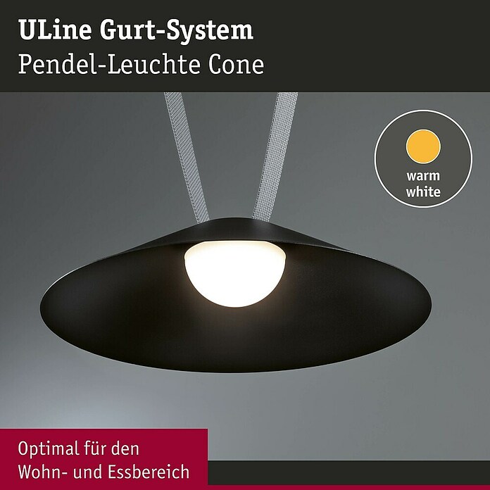 Paulmann ULine LED-Pendelleuchte rund Cone (12 W, Ø x H: 35 x 9 cm, Warmweiß, Schwarz) | BAUHAUS