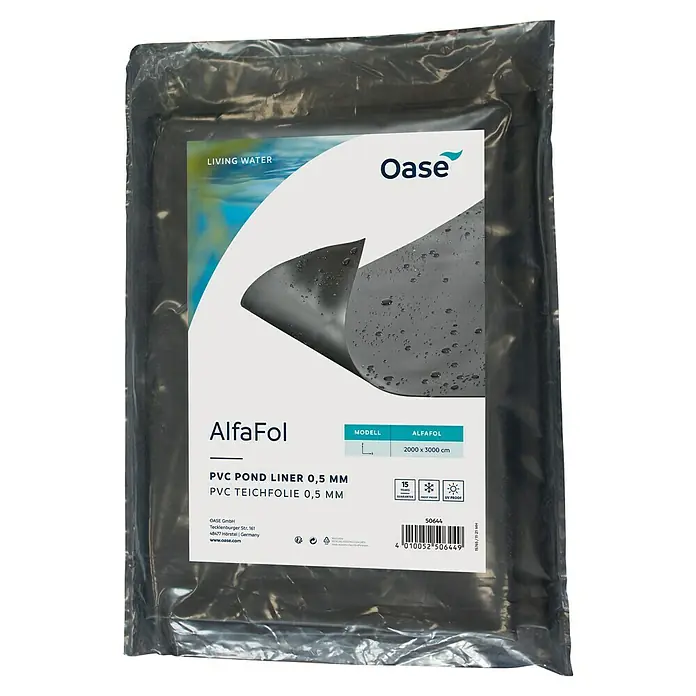 Oase Teichfolie AlfaFol - 2 m x 3 m x 0,5 mm, Regeneratfrei - Abbildung einer Oase AlfaFol PVC Teichfolie 0,5 mm, ideal für den Gartenteichbau, mit den Maßen 2000 x 3000 cm.