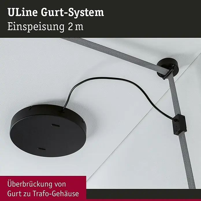 Paulmann ULine Stromeinspeisung - Schwarz, 2 m - Das ULine Gurt-System Einspeisung 2 m ist eine moderne Beleuchtungslösung, die sich durch Flexibilität und stilvolles Design auszeichnet.