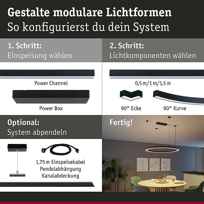 Paulmann Linion Abdeckung Gerade (L x B x H: 3,6 x 100 x 0,1 cm, Schwarz matt) | BAUHAUS