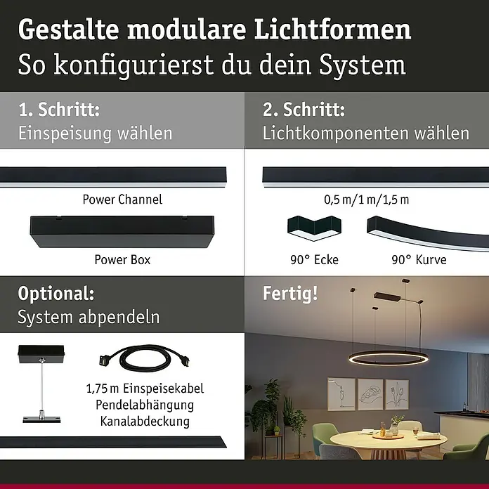 Paulmann Linion Stromeinspeisung Power Channel - 100 x 4 x 4 cm, Signalschwarz, Dimmbar - Modular gestaltete Lichtformen: Konfiguriere dein eigenes System mit Power Channel, Power Box und Lichtkomponenten.
