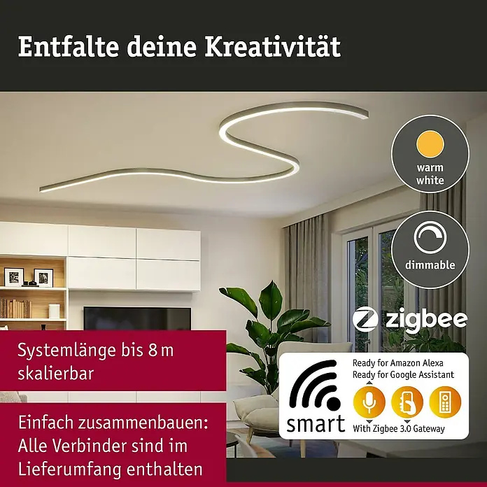 Paulmann Linion Stromeinspeisung Power Channel - 100 x 4 x 4 cm, Chrom matt, Dimmbar - Deckenleuchte mit warmweissem Licht, dimmbar und Smart Home-fähig. Systemlänge bis 8m, einfach zusammenzubauen, Verbinder inklusive.