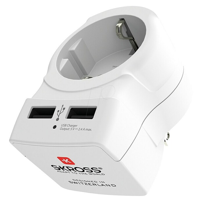 Skross Adaptador de viaje con USB (Tipo de enchufe de red de adaptador de viaje: Tipo B (NEMA-5), Blanco) | BAUHAUS