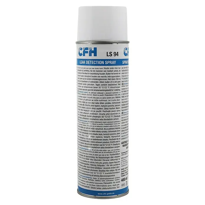 CFH Lecksuchspray Control Plus LS 94 - 400 ml - Weiße CFH LS 94 Lecksuchspraydose mit blauem und schwarzem Text.