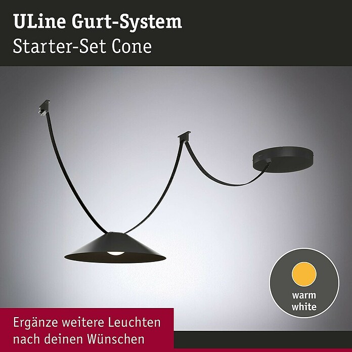 Paulmann ULine LED-Pendelleuchte rund Cone Set (14 W, Ø x H: 35 x 9 cm, Schwarz, Warmweiß) | BAUHAUS