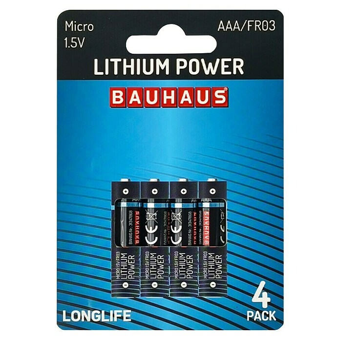 BAUHAUS Baterije Lithium Power  (Micro AAA, 1,5 V, 4 Kom.) | BAUHAUS