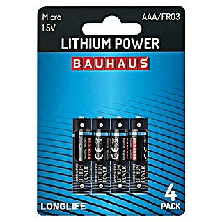 BAUHAUS Batterie Power FR03 (Micro AAA, Lithium-Eisensulfid, 1,5 V, 4 Stk.)