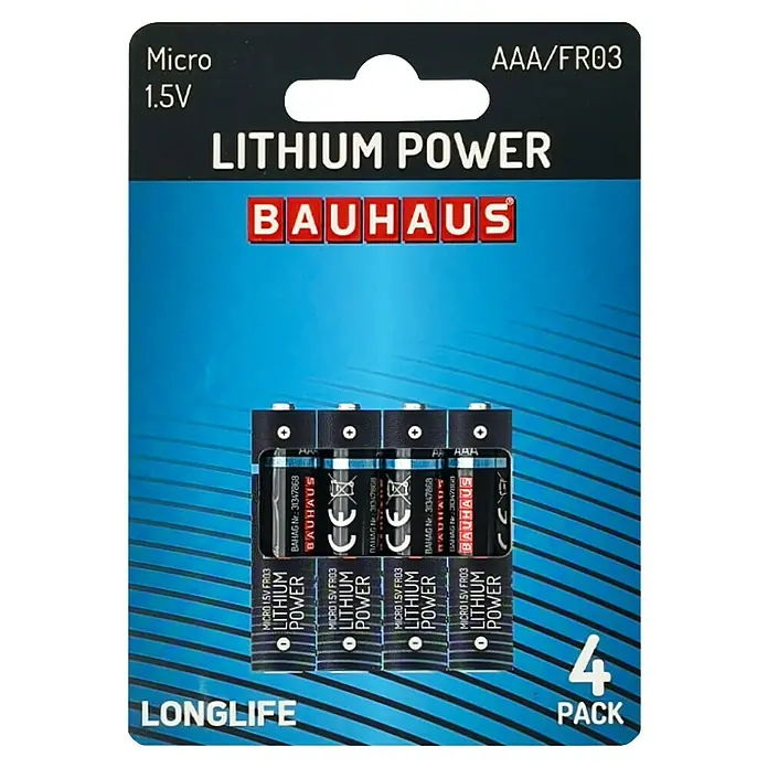 BAUHAUS Batterie Power FR03 - Micro AAA, 1,5 V, 4 Stk. - Eine Packung Bauhaus Lithium Power Micro AAA/FR03 Batterien, 1,5V, im 4er-Pack, mit langer Lebensdauer, für zuverlässige Energie.