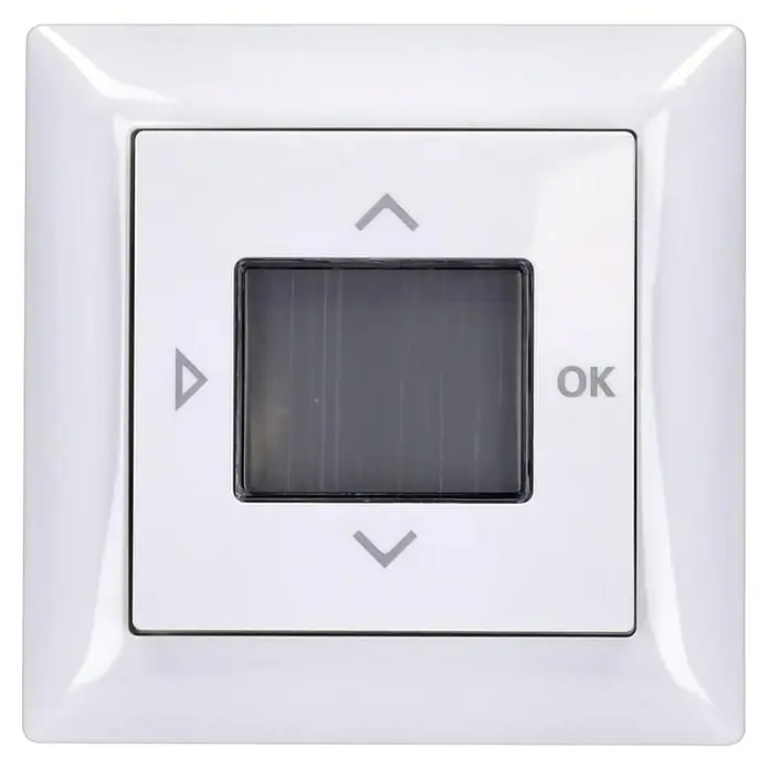 Busch-Jaeger Future Linear Jalousieschalter Timer Komplettset 6422 UJ-84 - Studioweiß, Unterputzmontage, 3 A - Weißer, quadratischer Raumthermostat mit Bedienelementen und Display für die Temperaturregelung im Haus.